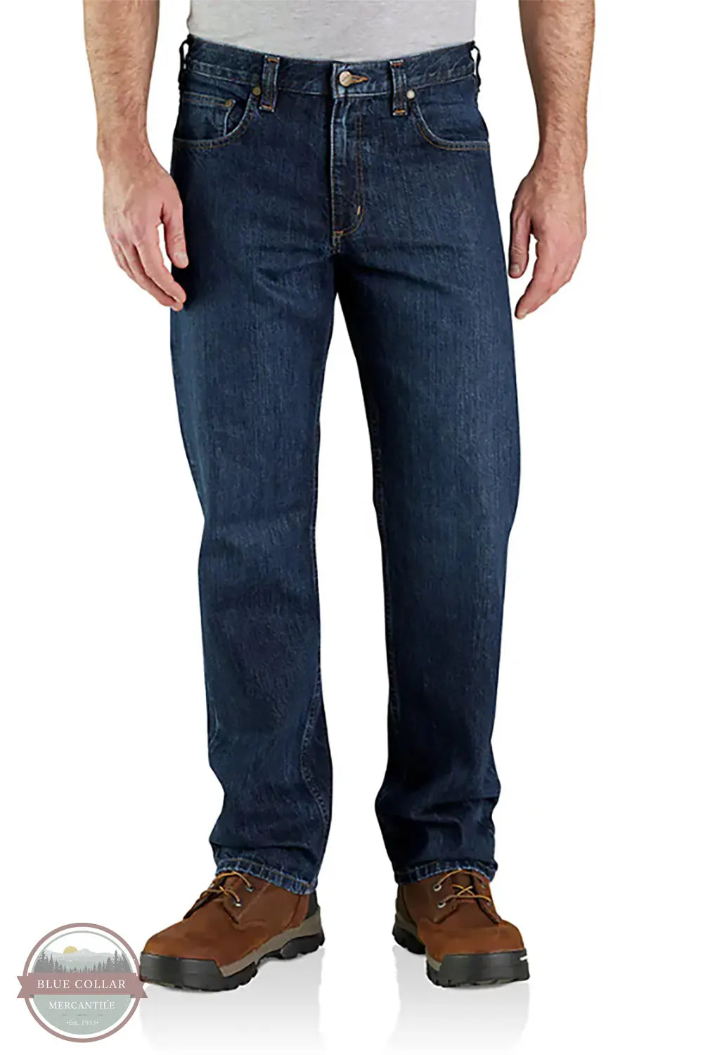 Carhartt 105119-H44 Men's Relaxed Fit 5 Pocket 100% Cotton Jean in Deep Creek front view