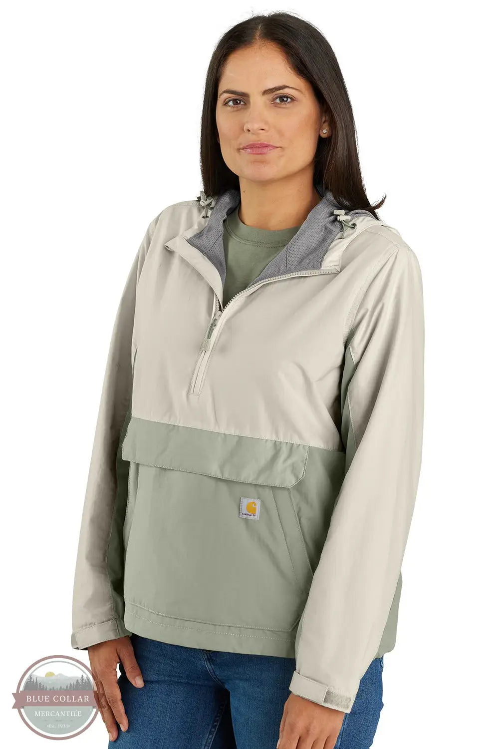 Carhartt 105861 Rain Defender Loose Fit Lightweight Packable Anorak in green, front