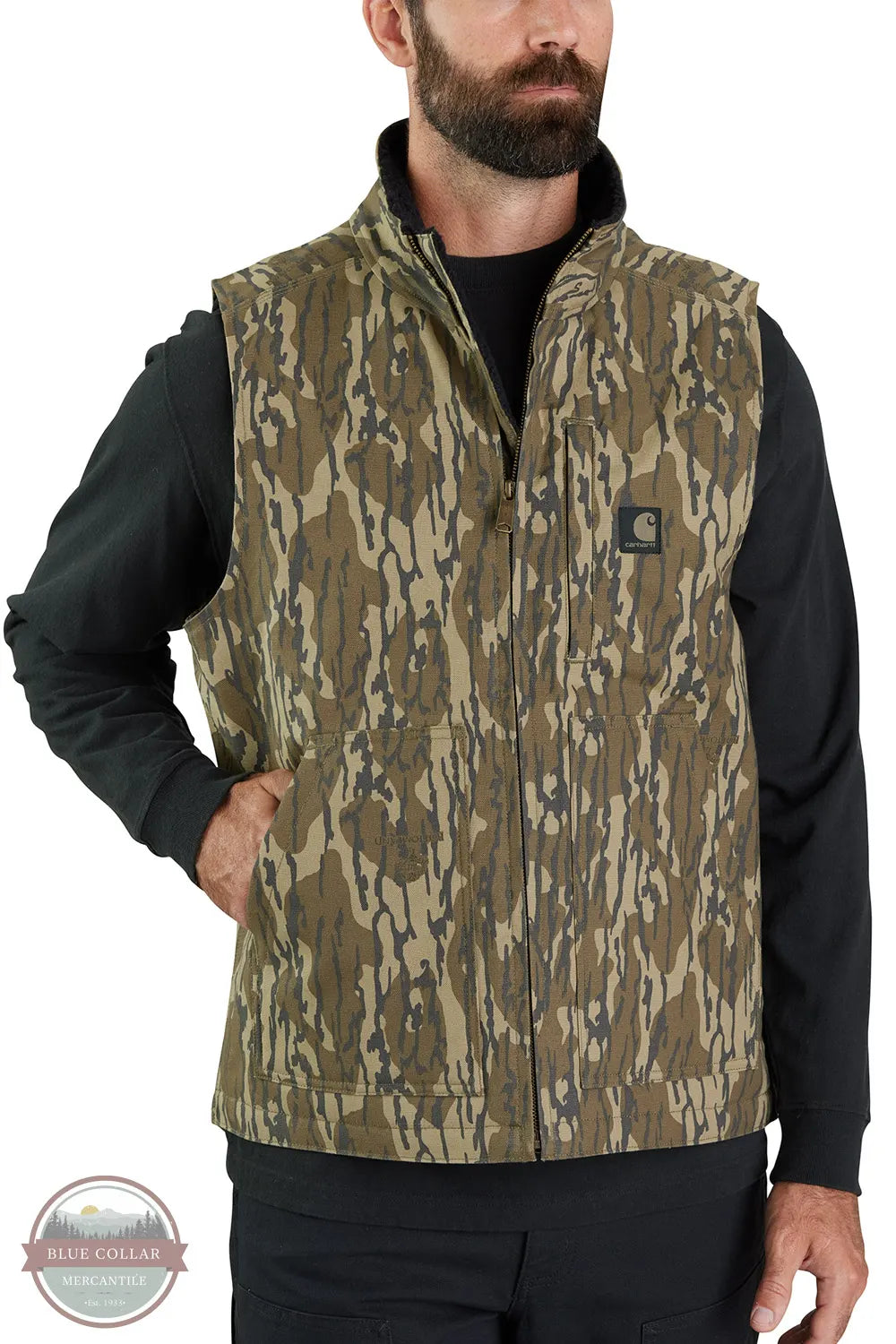 Carhartt 106099 G47 Rugged Flex Duck Loose Fit Sherpa-Lined Camo Mock-Neck Vest front view