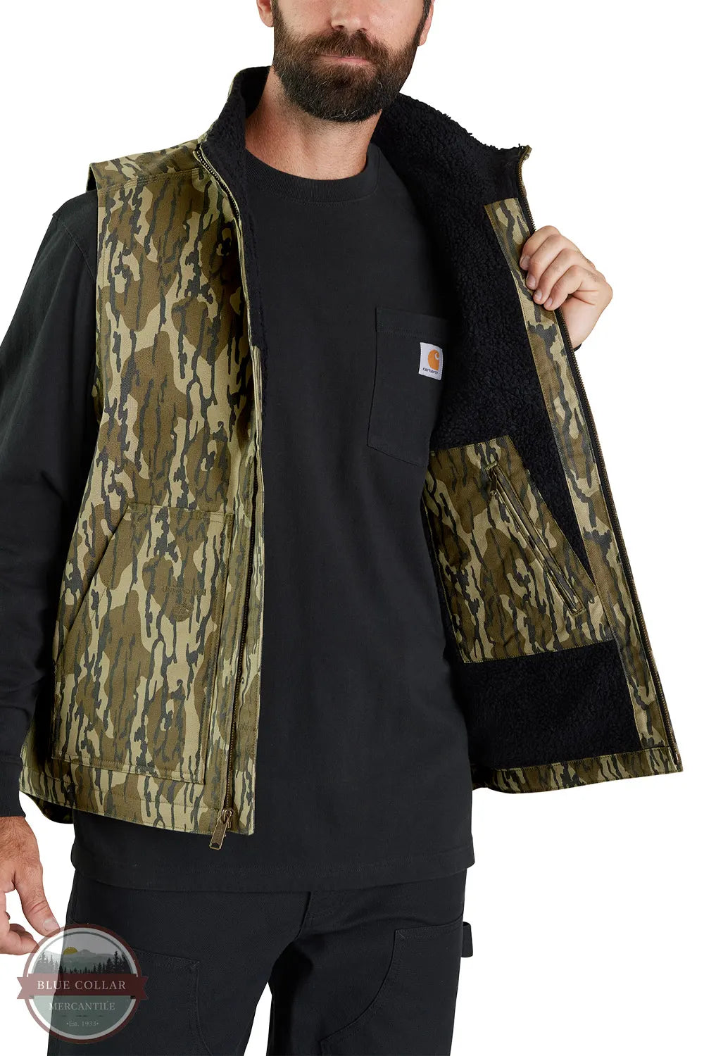 Carhartt 106099 G47 Rugged Flex Duck Loose Fit Sherpa-Lined Camo Mock-Neck Vest inside left view