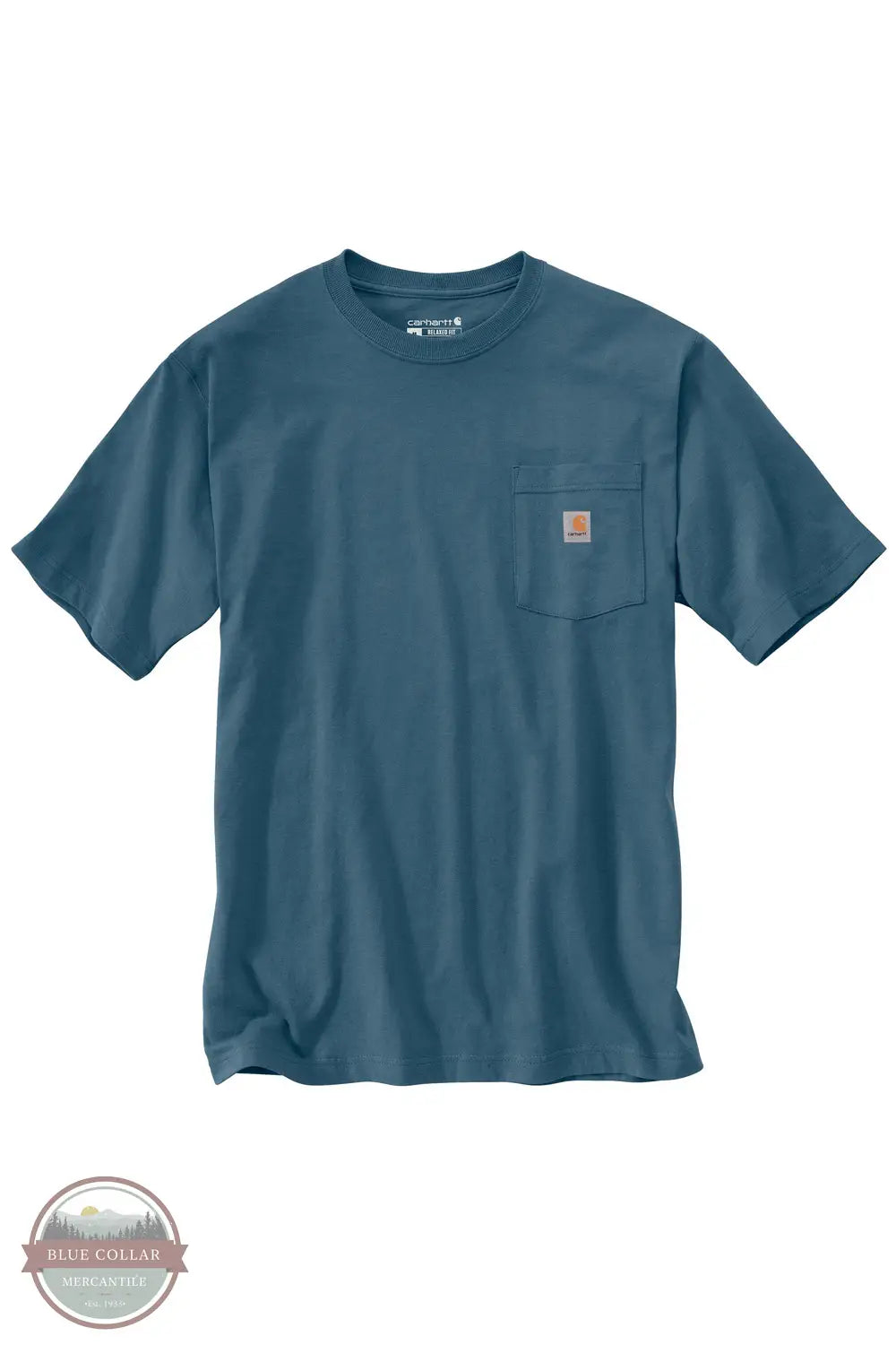 Carhartt 106760 Lightweight Relaxed Fit Box Logo Short Sleeve Shirt in Blue, Front