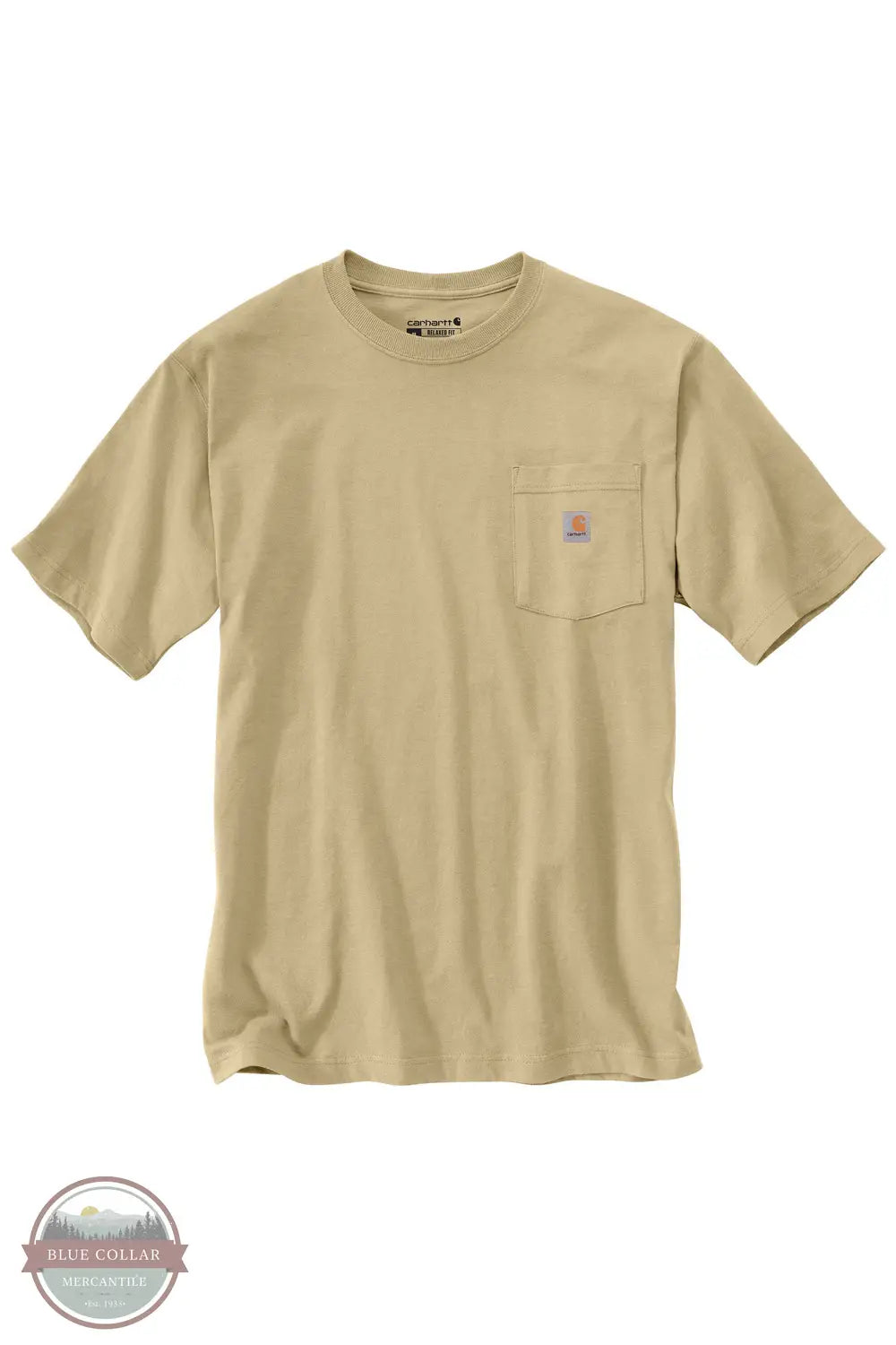 Carhartt 106760 Lightweight Relaxed Fit Box Logo Short Sleeve Shirt in Tan, front