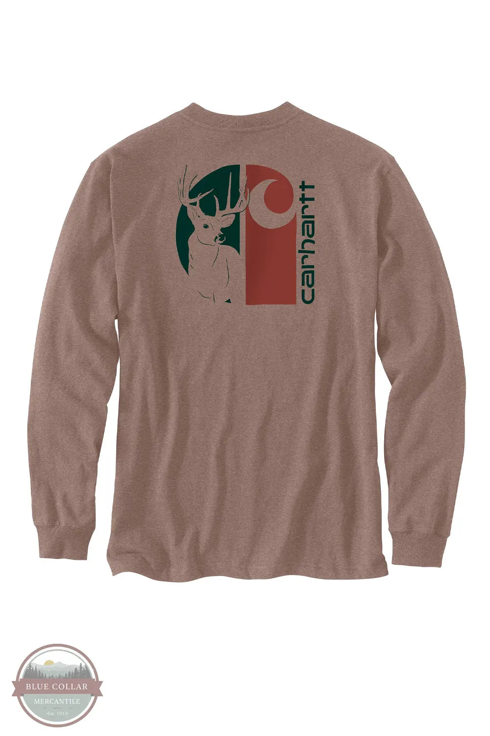 Carhartt 107041 BB0 Loose Fit Heavyweight Long-Sleeve Pocket Deer Graphic T-Shirt full back image view