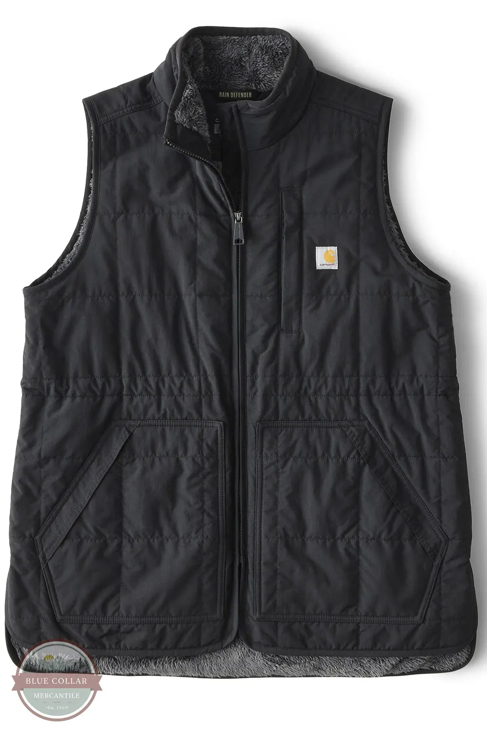 Carhartt 107100 Women's Rain Defender Relaxed Fit Lightweight Insulated Mock-Neck Vest in Black front vest only view
