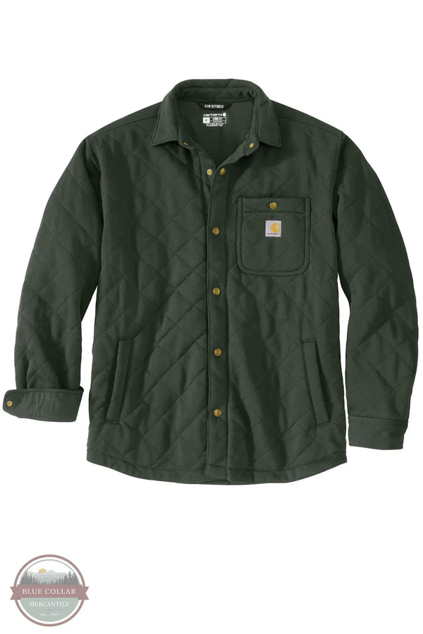 Carhartt 107270-GI5 Rain Defender Loose Fit Heavyweight Quilted Snap Front Shirt Jac in Forestry Green