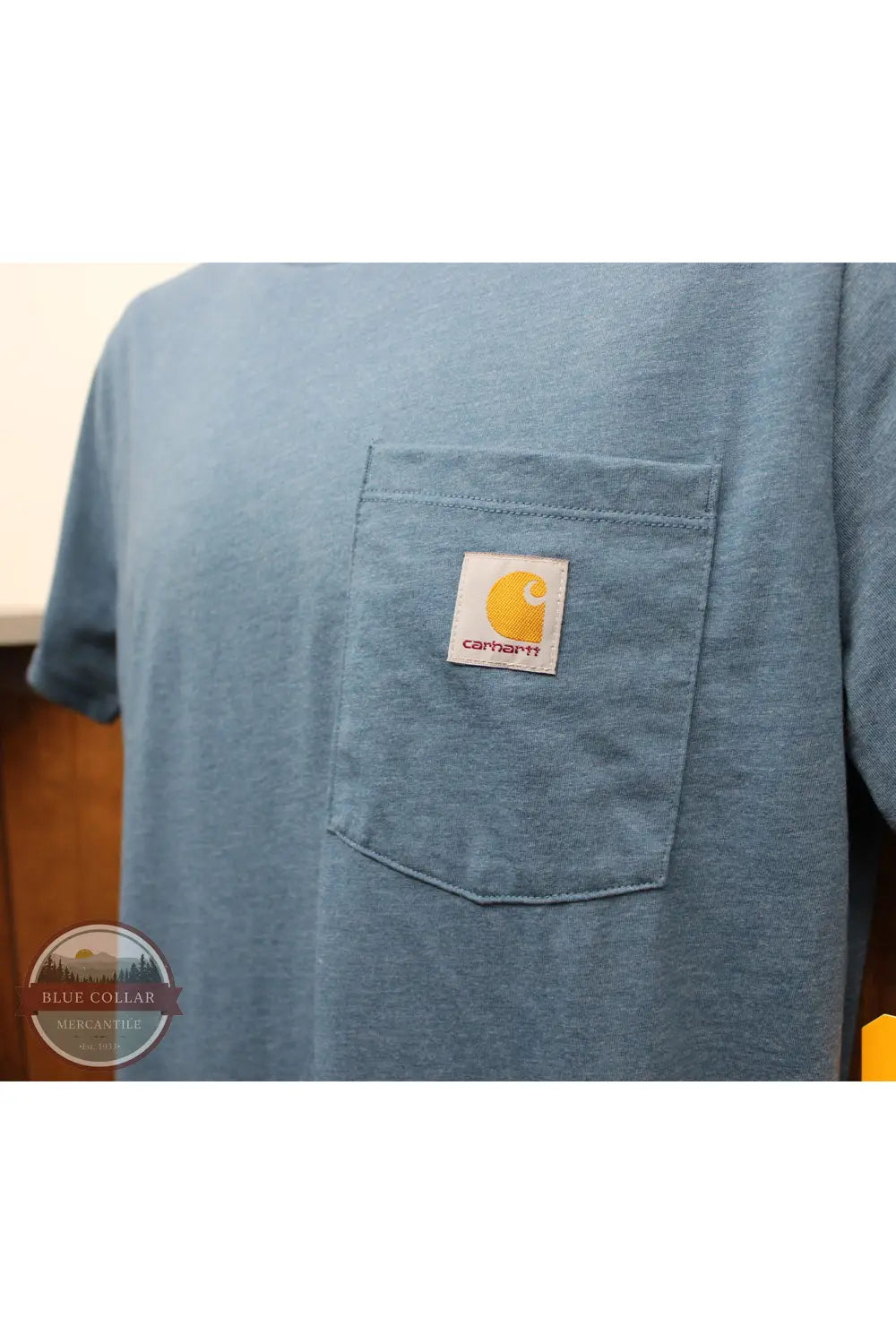 Carhartt CA6657-HK8H Back Logo Graphic Short Sleeve T-Shirt in Blue, pocket