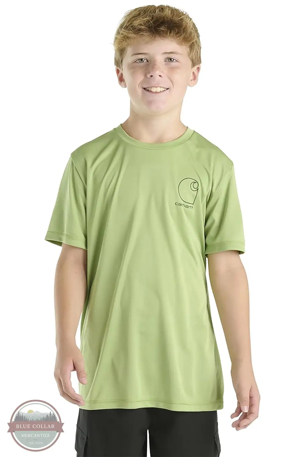 Carhartt CA6696 Force Sun Defender Short Sleeve T-Shirt in green, front