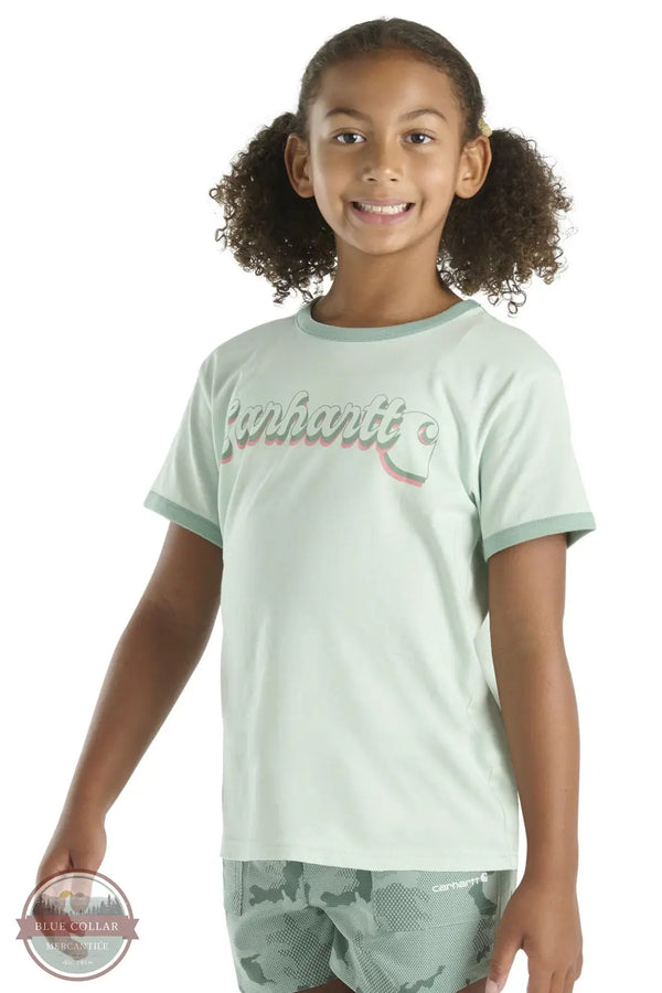 Carhartt CA7110 Short Sleeve Ringer Logo T-Shirt in green, front