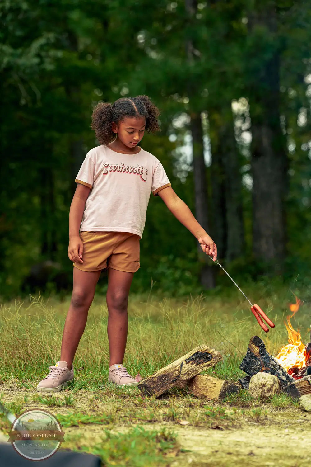 Carhartt CA7110 Short Sleeve Ringer Logo T-Shirt in pink, lifestyle