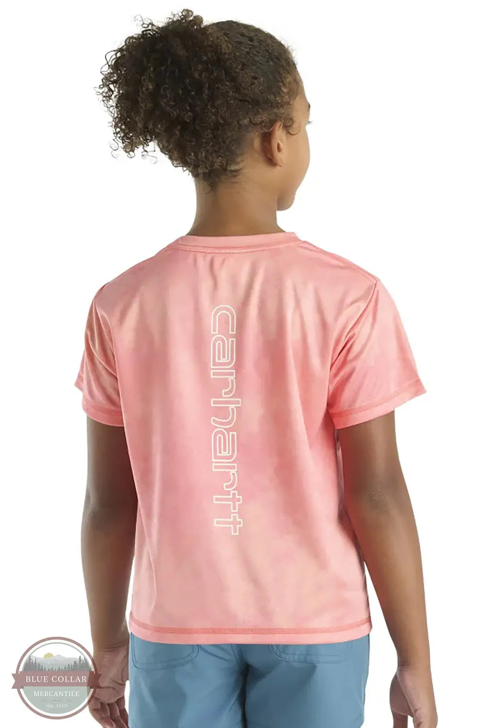Carhartt CA7128 Force Sun Defender Cloud Camo Short Sleeve T-Shirt in peach, rear