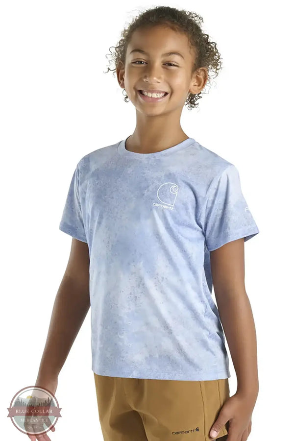 Carhartt CA7128 Force Sun Defender Cloud Camo Short Sleeve T-Shirt in light purple, front