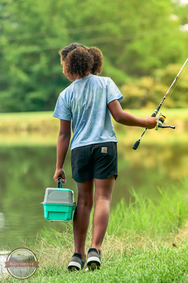 Carhartt CA7128 Force Sun Defender Cloud Camo Short Sleeve T-Shirt in light purple, lifestyle image