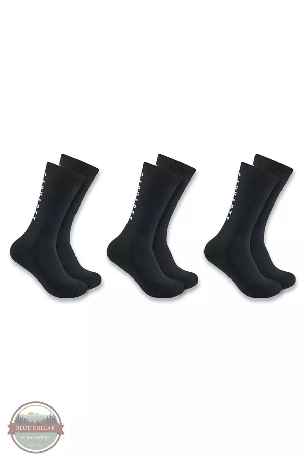 Carhartt SC9913M Force® Midweight Logo Crew Socks 3-Pack Black Side View