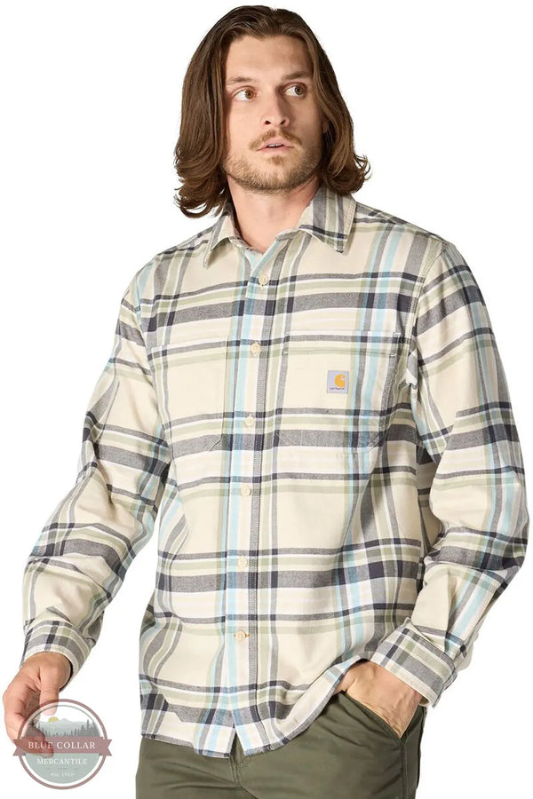 Carhartt 107010-A16 Rugged Flex Relaxed Fit Midweight Flannel Long-Sleeve Plaid Shirt in Oatmeal