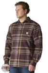 Carhartt 107010-BB3 Rugged Flex Relaxed Fit Midweight Flannel Long-Sleeve Plaid Shirt in Dark Sepia