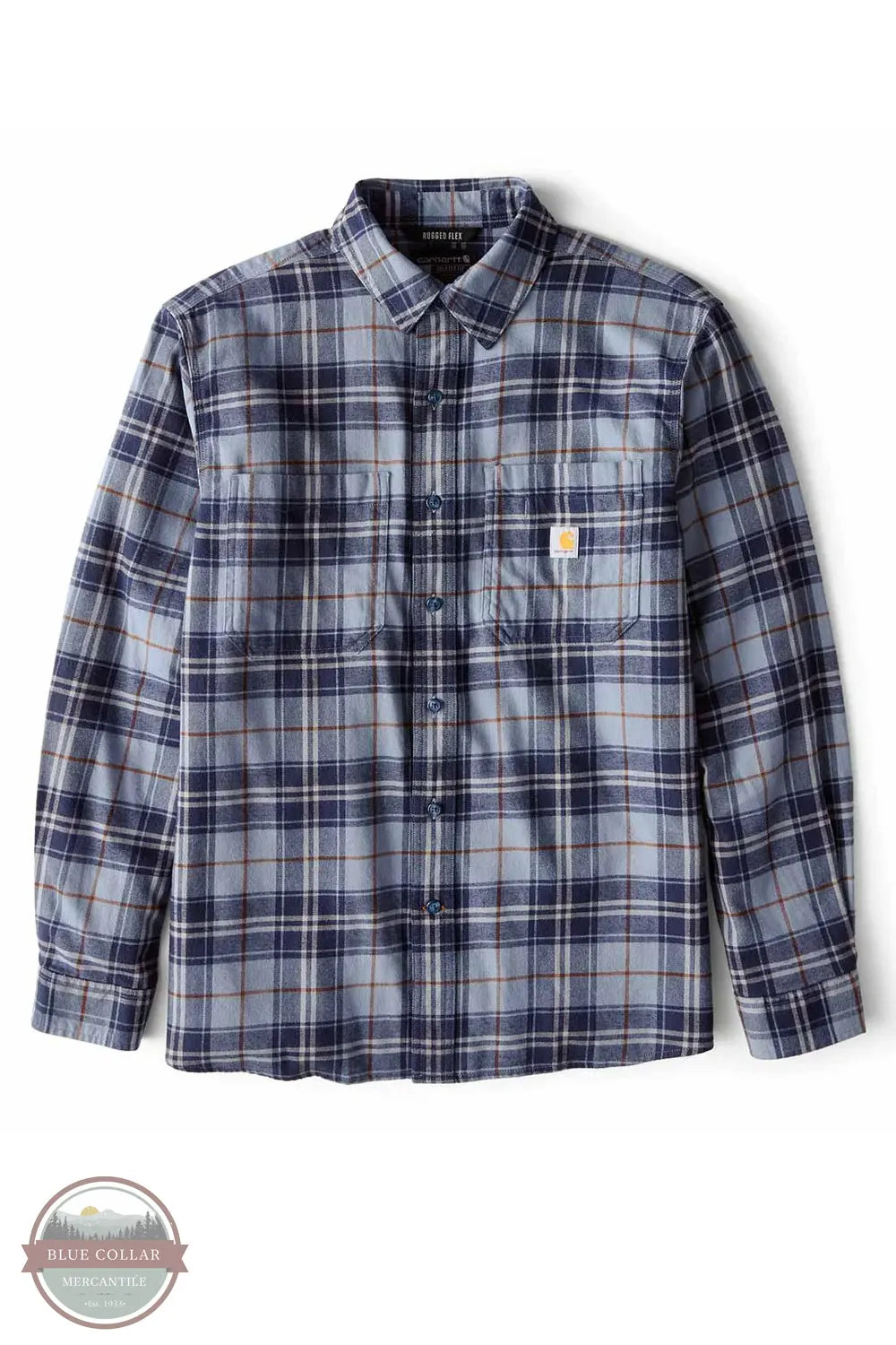 Carhartt 107010-HN7 Rugged Flex Relaxed Fit Midweight Flannel Long-Sleeve Plaid Shirt in Light Faded Navy