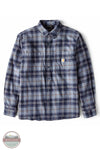 Carhartt 107010-HN7 Rugged Flex Relaxed Fit Midweight Flannel Long-Sleeve Plaid Shirt in Light Faded Navy