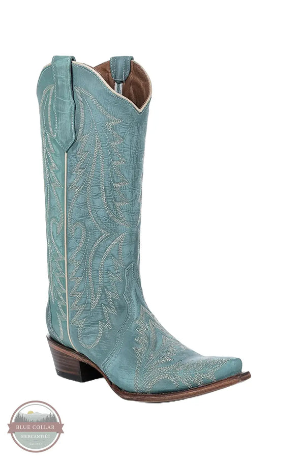 Circle G L6215 Turquoise Embroidery Snip Toe Western Boot, front