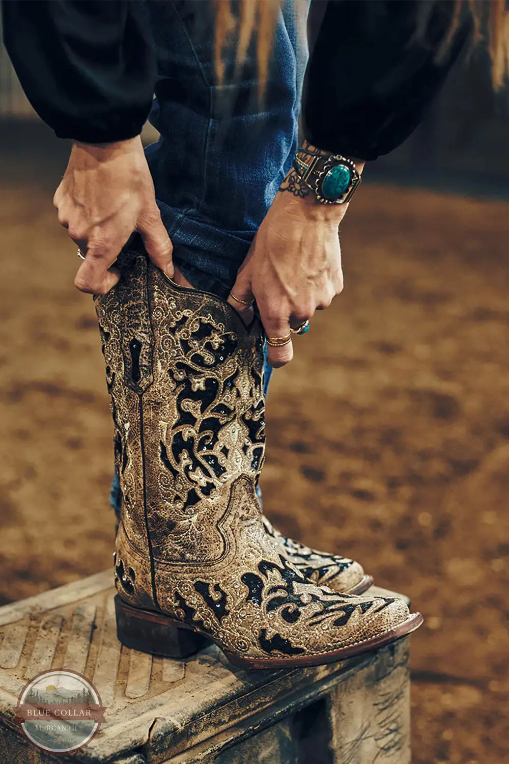 Corral Boots A3648 Brown Inlay & Flowered Embroidery Studded Western Boot, model