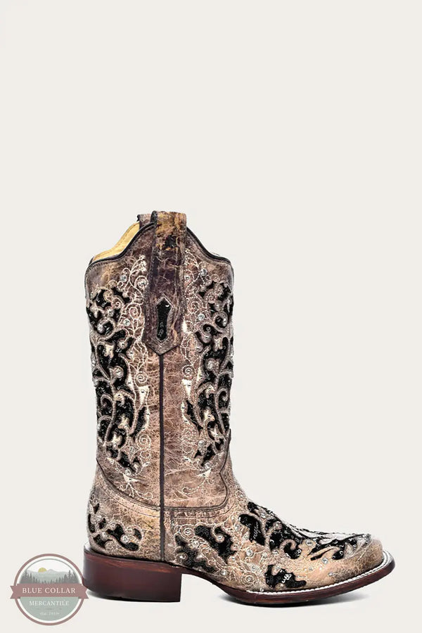 Corral Boots A3648 Brown Inlay & Flowered Embroidery Studded Western Boot, outside