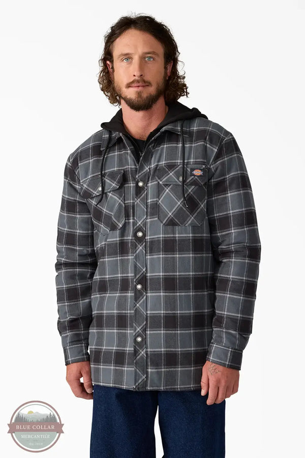 Dickies TJ211 Mens Hooded Sherpa Flannel Shirt Jacket in 0CH, front