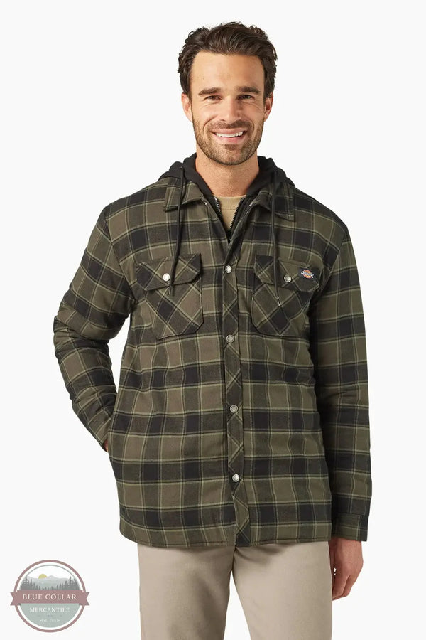 Dickies TJ211 Mens Hooded Sherpa Flannel Shirt Jacket in A49, front