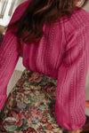 E Luna TUMDL5180R-15 Solid Crochet Lace Button Up Blouse in Pink, rear view