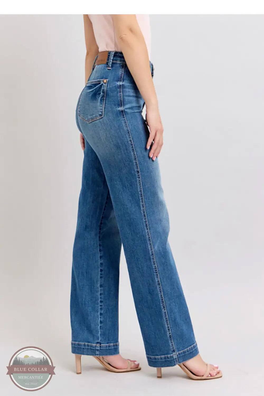 Judy Blue 88596REG High Rise Contrast Thread Straight Jeans, side