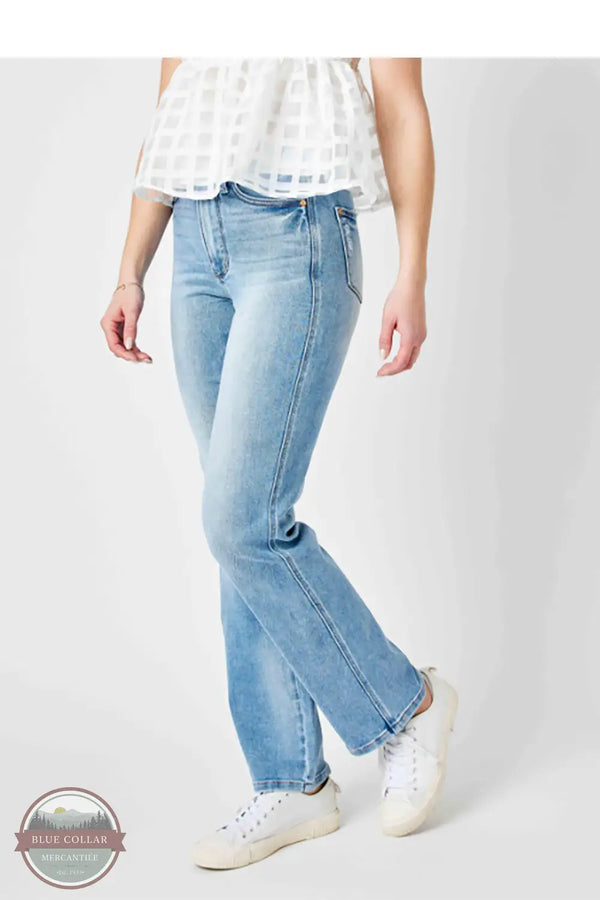 Judy Blue 88794REG High Waisted Tummy Control Contrast Wash Straight Jeans, side