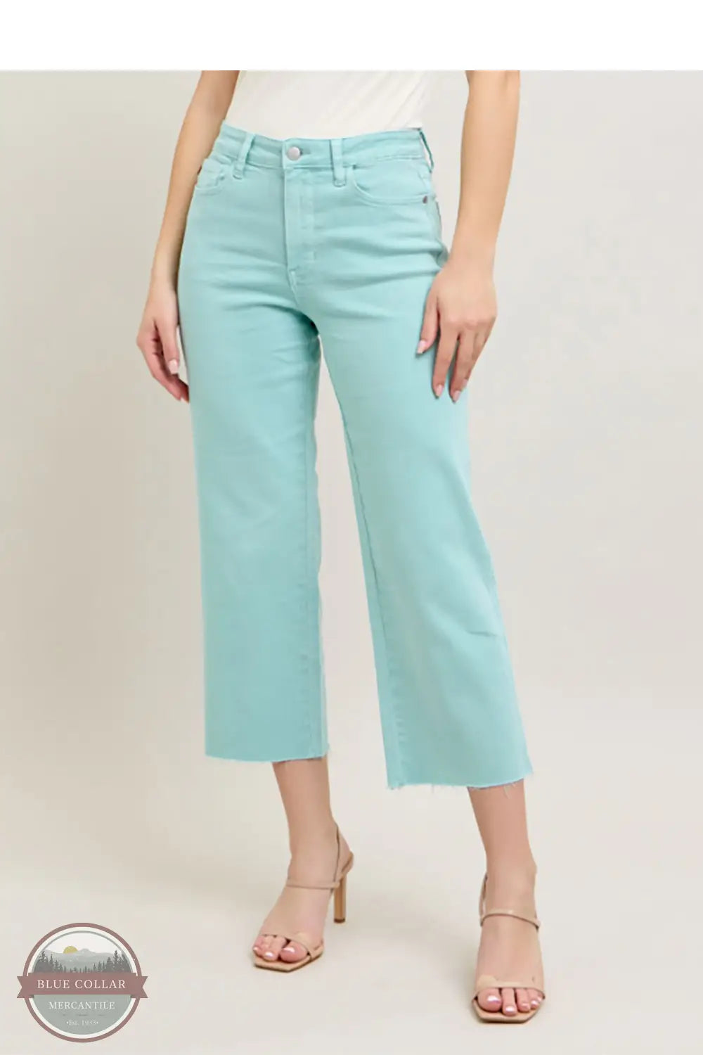 Judy Blue 88984REG High Waist Light Sky Blue Crop Wide Leg Denim Jeans, front