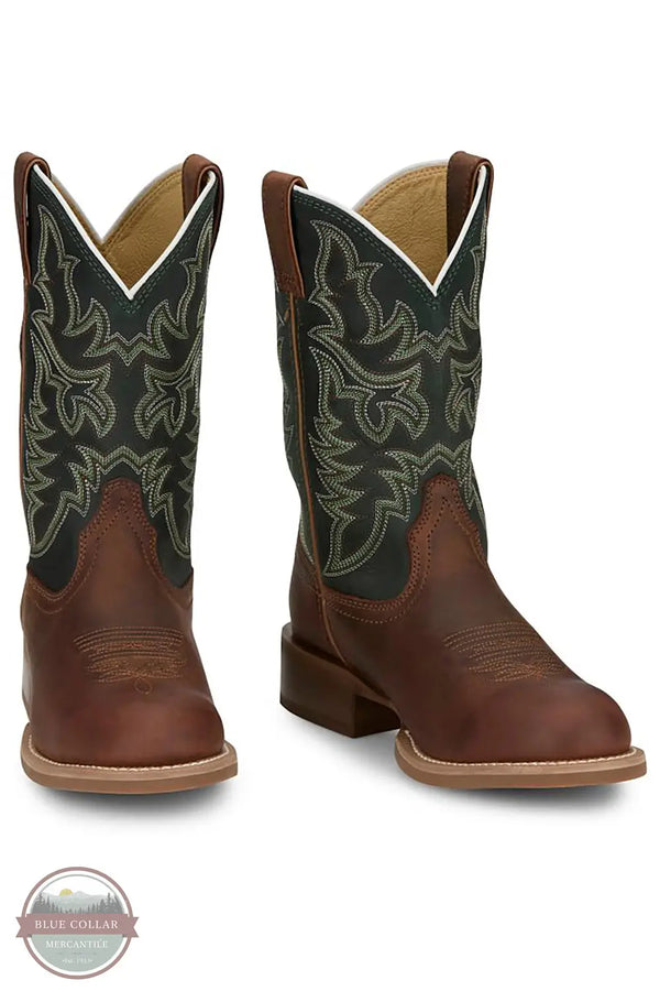 Justin FN7352 Frontier Wild Bill Round Toe in Green/Brown, pair