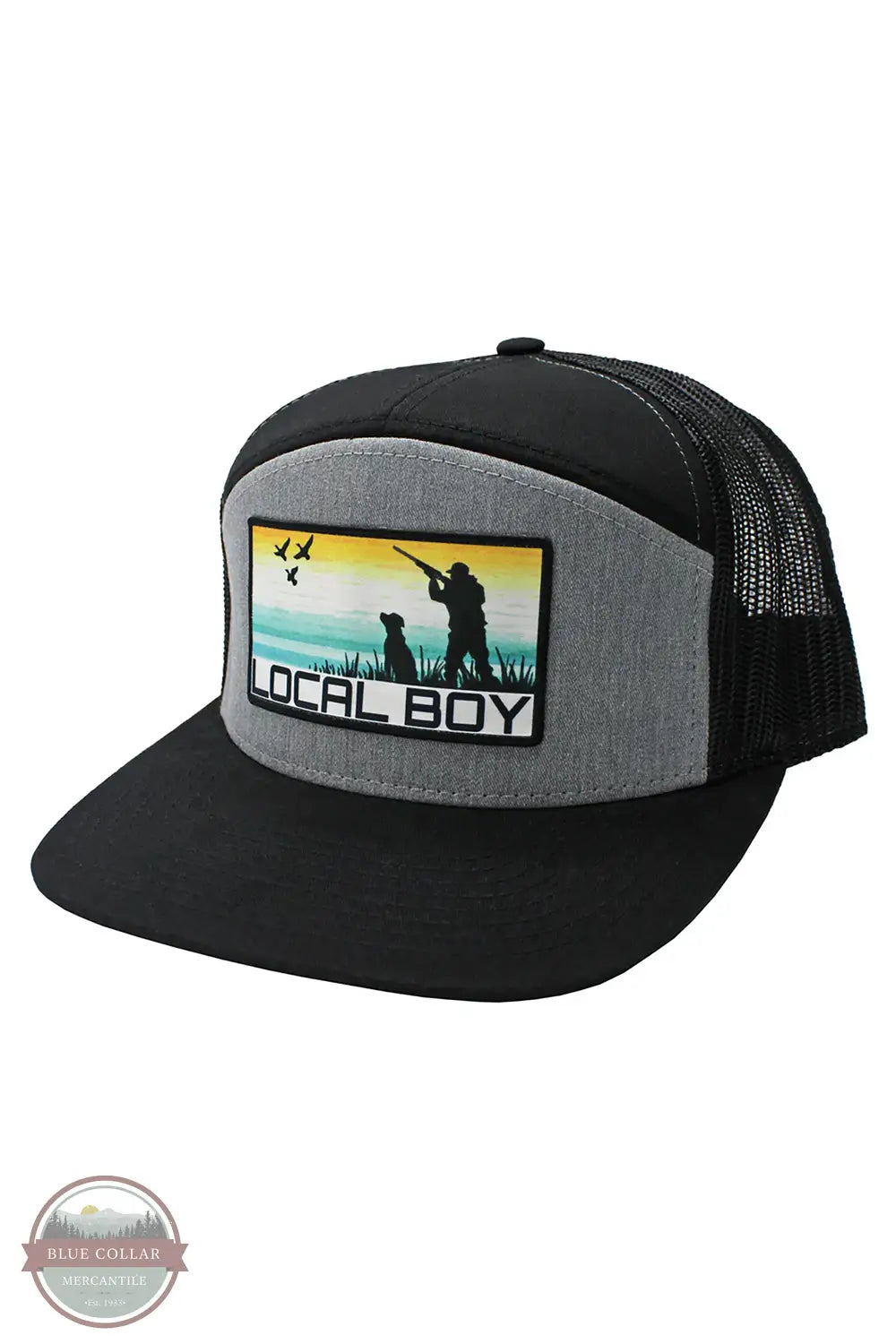 Local Boy Outfitters L3000361 Taking Aim Patch Trucker Cap in Black, front