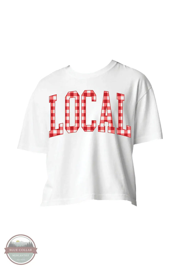 Local Boy Outfitters L5110008-WHT Classic Gingham Crop Short Sleeve T-Shirt in White