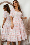 Mountain Valley Trading DH227DS0418-G Low Neck Floral Ruffle Midi Dress in Orange, front view