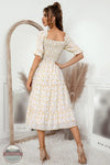 Mountain Valley Trading DH227DS0418-G Low Neck Floral Ruffle Midi Dress in Orange, rear view