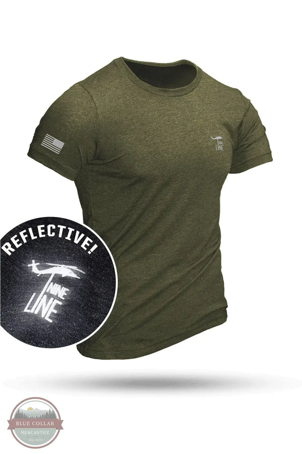 Nine Line Apparel REFLECTBASIC-TSTRI Core Drop Line Reflective Short Sleeve T-Shirt in Olive, Front
