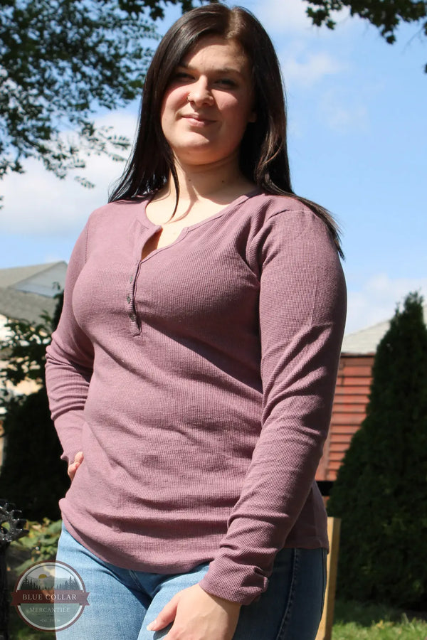 North River Apparel NRL2556 Ladies Mini Waffle Notch Henley Shirt Medium Plum Color View