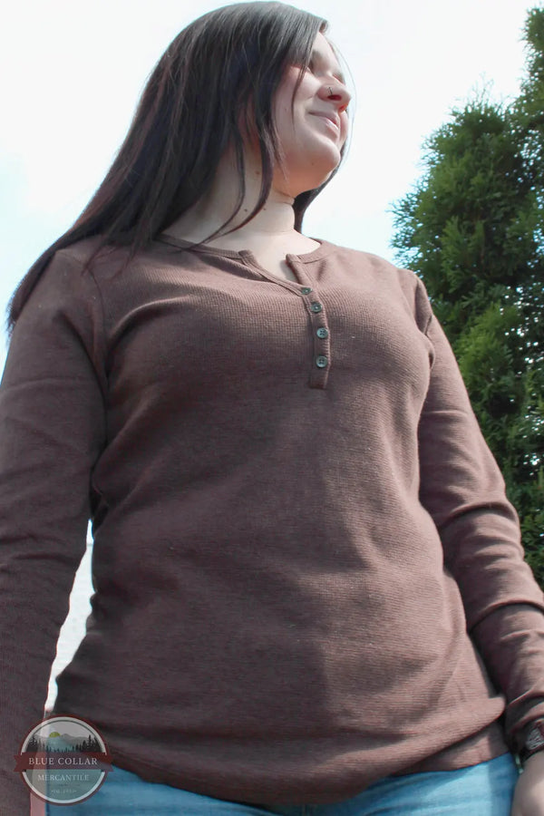 North River Apparel NRL2556 Ladies Mini Waffle Notch Henley Shirt Earth Brown Color view