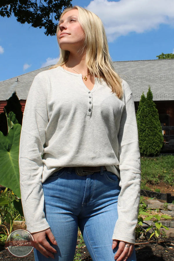 North River Apparel NRL2556 Ladies Mini Waffle Notch Henley Shirt Natural Heather Front view