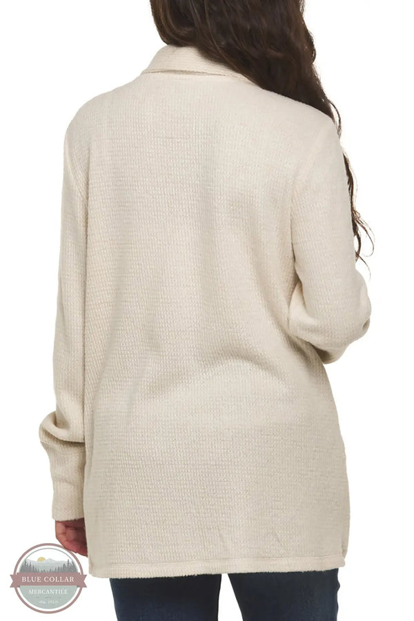 North River Apparel NRL2570 Ladies Yarn Waffle Knit Cardigan Sweater in Oatmeal model back view
