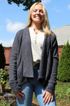North River Apparel NRL2570 Ladies Yarn Waffle Knit Cardigan Sweater in Wild Wind (Grey) Jamie Lynn Front view