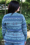 North River Apparel NRL2586 Ladies Printed Mini Waffle Crew Neck w/ Metal Button Cuff Atlantic Blue Savannah Back view