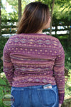 North River Apparel NRL2586 Ladies Printed Mini Waffle Crew Neck w/ Metal Button Cuff Prune color Adrianna Back view
