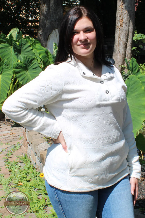 North River Apparel NRL2596 Ladies Mock Neck Fleece w/ Snap Placket Savannah Ivory front