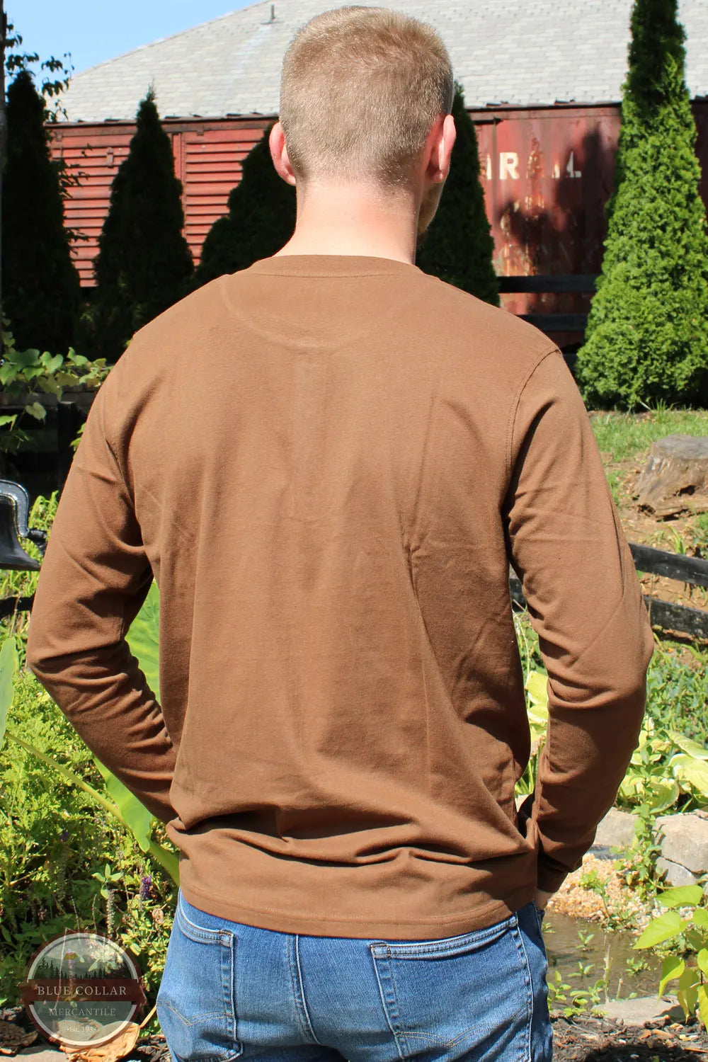 North River Apparel NRM2209 Men's Solid Suede 3 Button Henley Long Sleeve Shirt Conner Cub Brown Back view