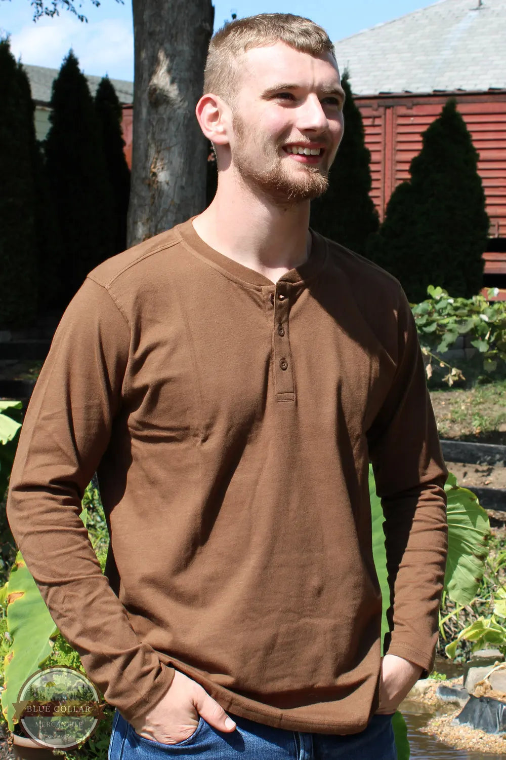 North River Apparel NRM2209 Men's Solid Suede 3 Button Henley Long Sleeve Shirt Conner Cub Brown front