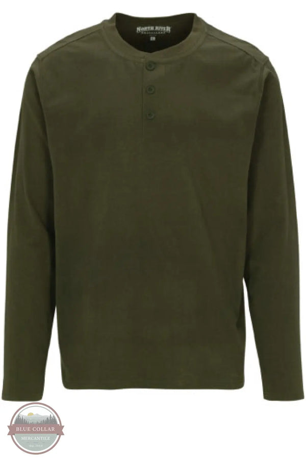 North River Apparel NRM2209 Men's Solid Suede 3 Button Henley Long Sleeve Shirt Forest Night Green