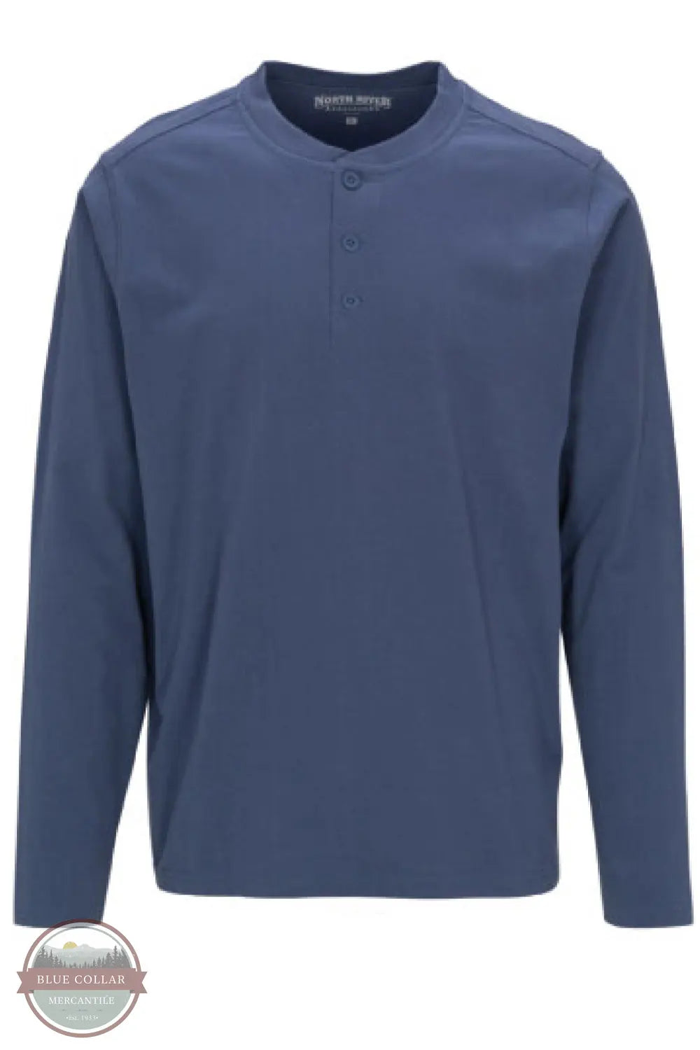 North River Apparel NRM2209 Men's Solid Suede 3 Button Henley Long Sleeve Shirt Lake Blue