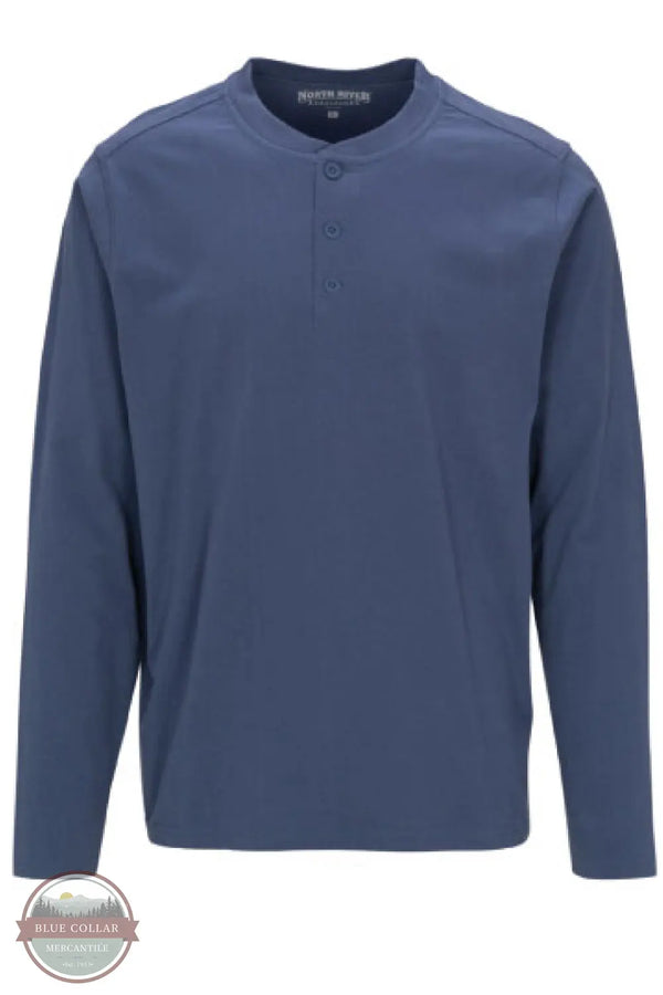 North River Apparel NRM2209 Men's Solid Suede 3 Button Henley Long Sleeve Shirt Lake Blue