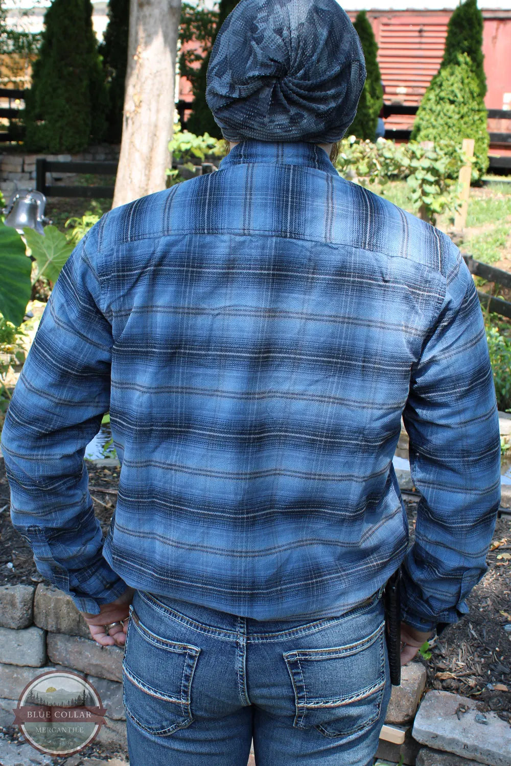 North River Apparel NRM6398 Men's Button Down Plaid Corduroy Shirt Coronet Blue Ryne back view